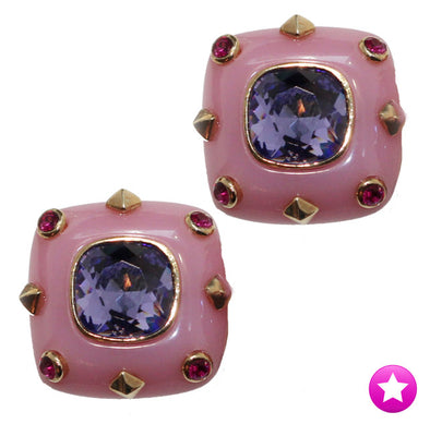 Pink Square Clip Earrings