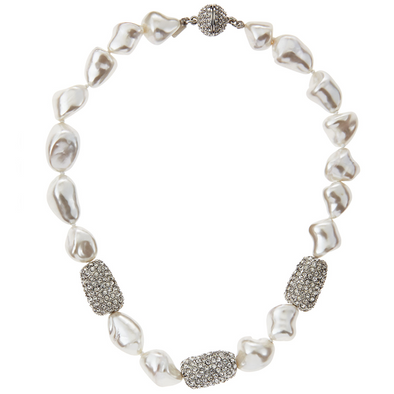 Pave Crystal Pearl Necklace