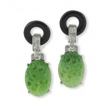 Art deco clip earring with a circle top and a carved resin drop
