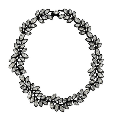 Black Plated Crystal Leaf Necklace