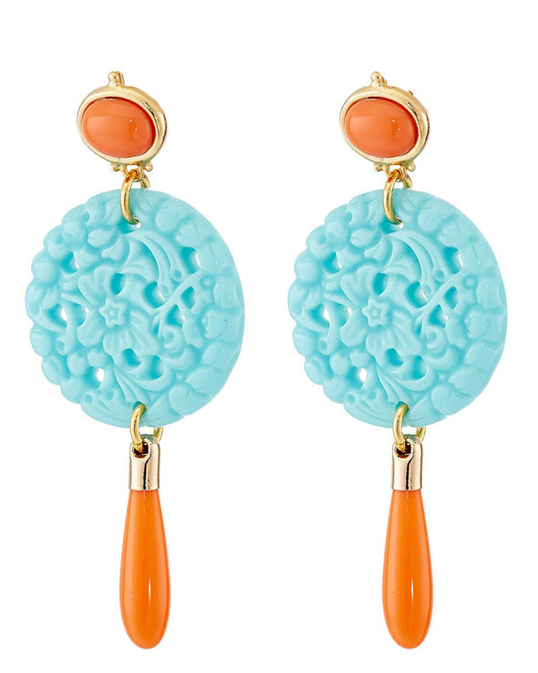 Coral Carved Disc Earrings