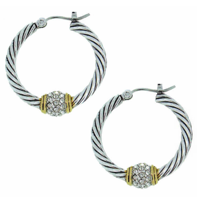Antiqua Pave Twisted Wire Hoop Earrings