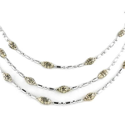 Beaded Two-Tone Triple Strand Necklace