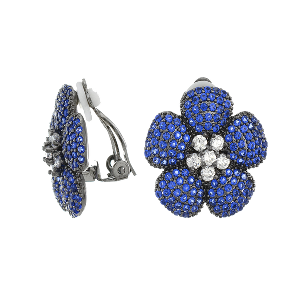 Blue Flower Clip On Earrings