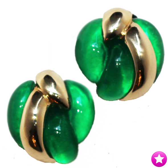Green and Gold Clip Earrings