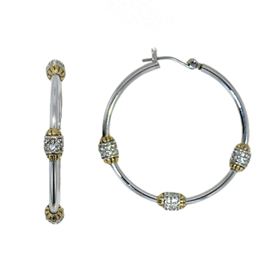 Beaded Pave Triple Hoop Earrings