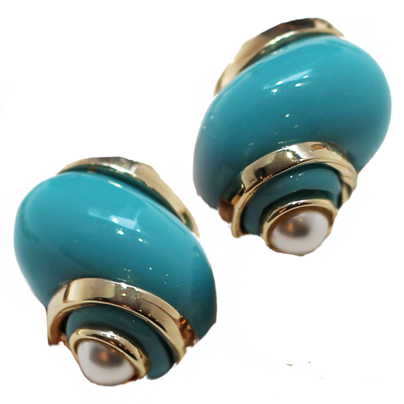 Turquoise Shell Clip Earrings