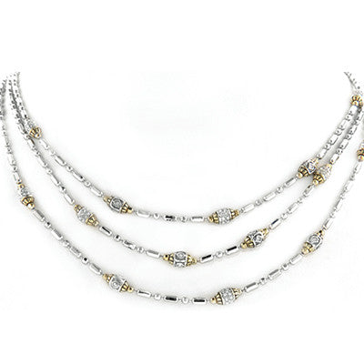 Beaded Pave Triple Strand Necklace