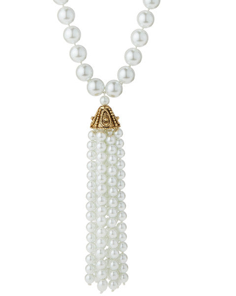 Pearl Tassel Necklace with Diamonds - Miamira Jewelers