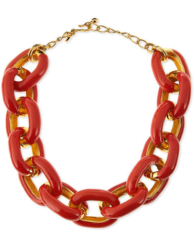 Coral Enamel Chain Necklace